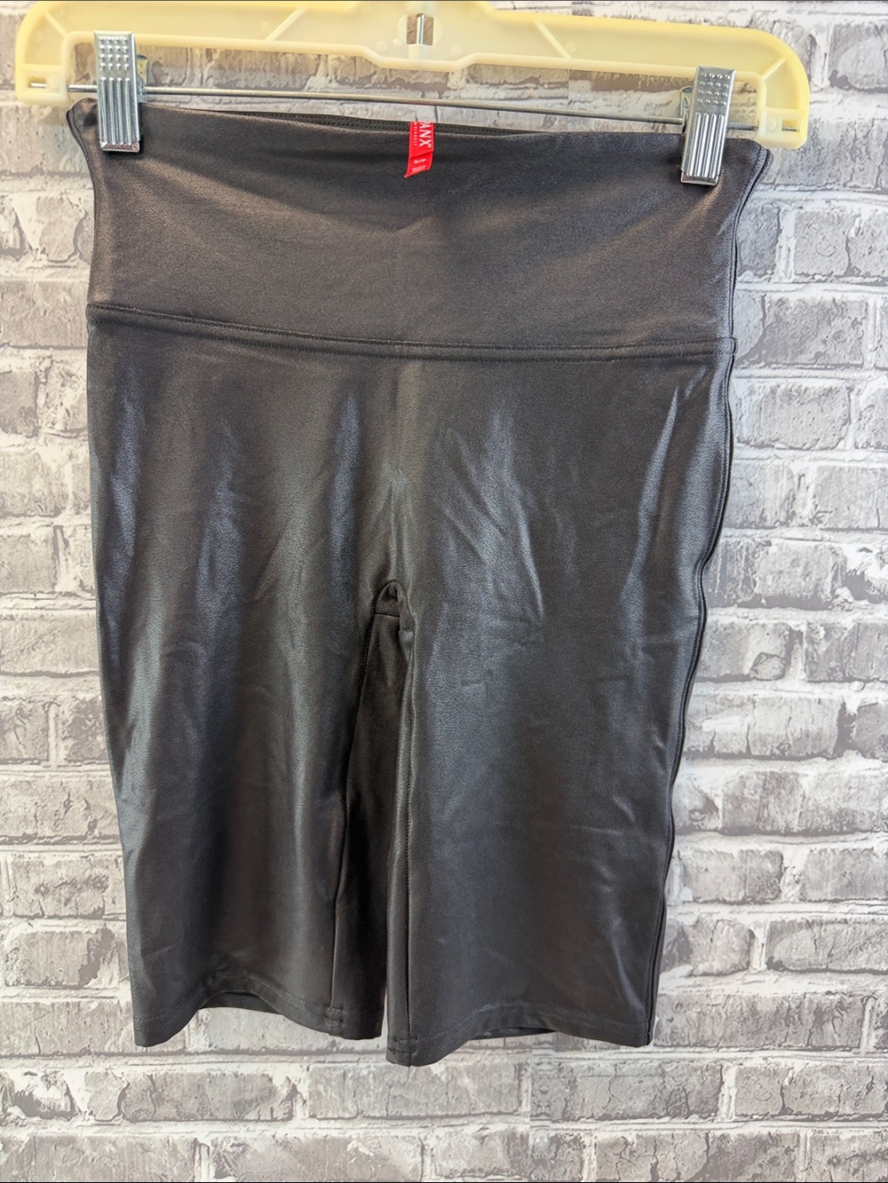 SPANX Black Faux-Leather High-Waist Bike Shorts